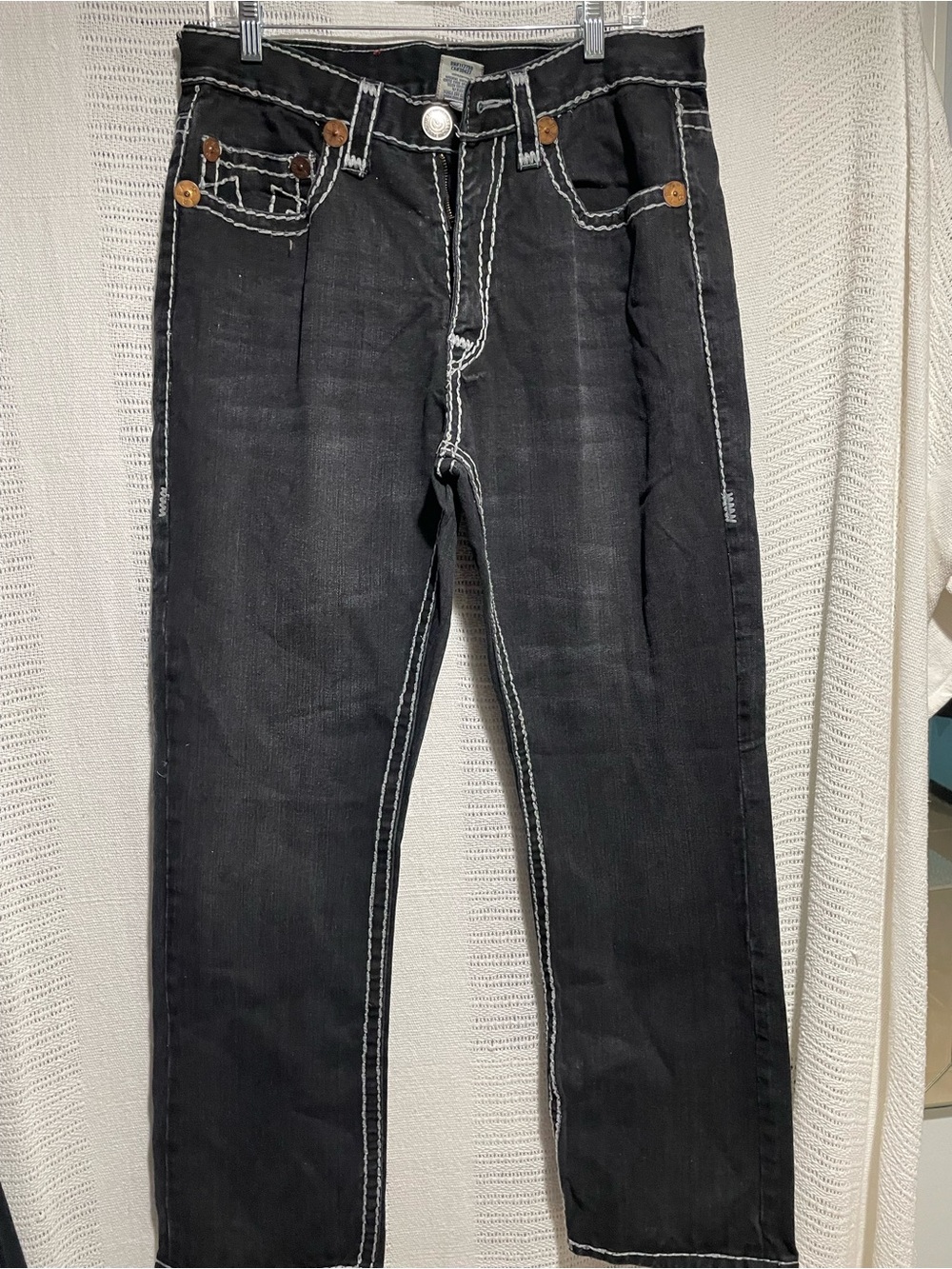 True Religion Bobby Super T Black Jeans White Stitch Made in USA Men 34x32